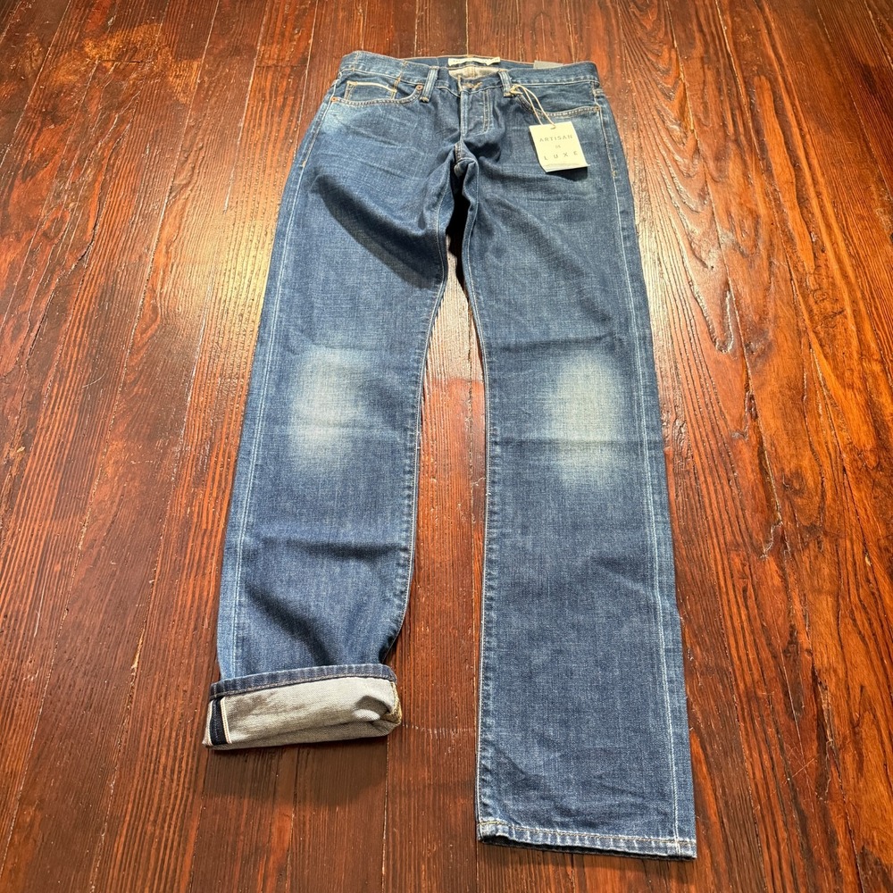 Artisan De Luxe Jeans Mens 30x34 Blue Selvedge Slim Straight‎ Faded Whiskers NWT